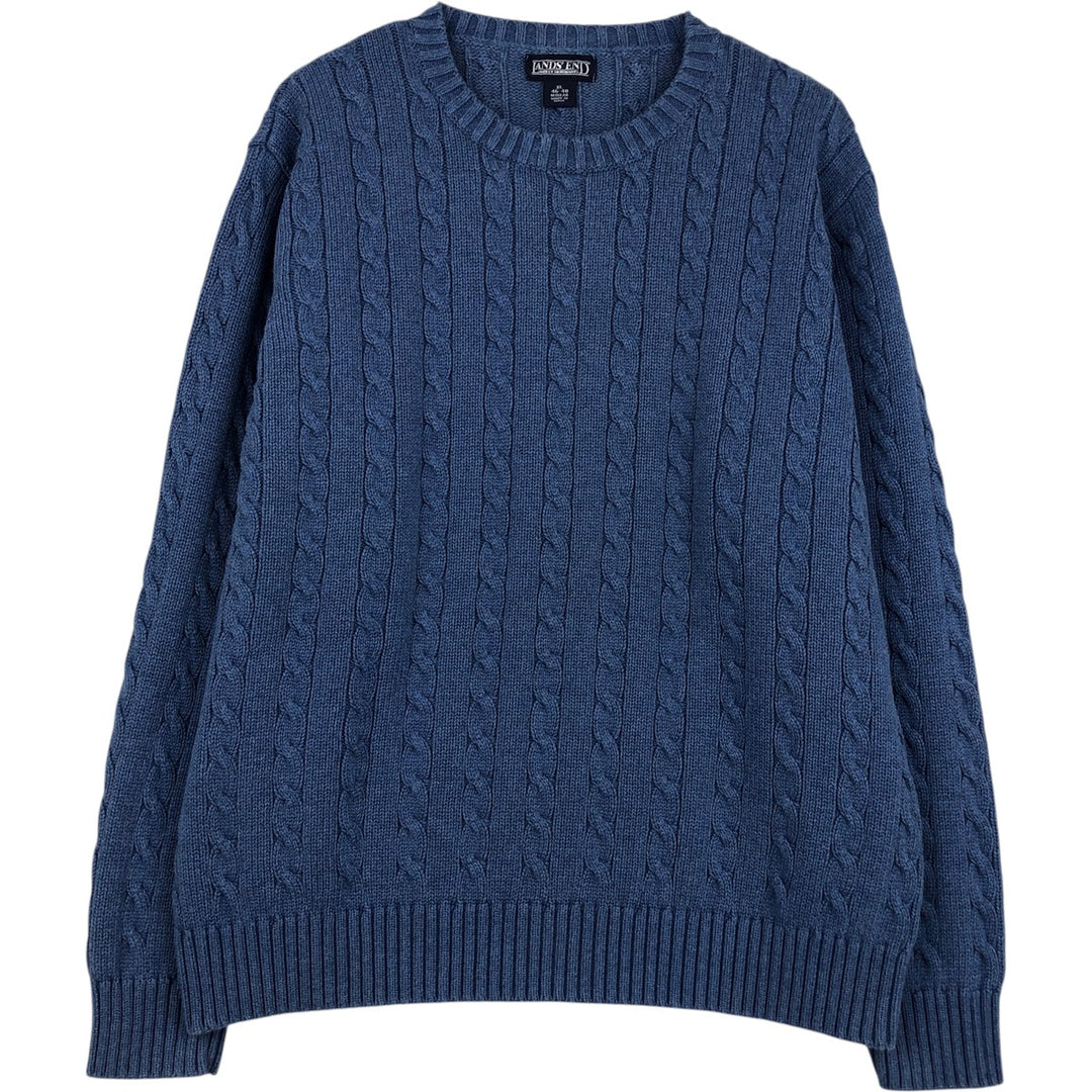90s-00'S LANDS'END Cable Knit Cotton Sweater, Men's Size XL cotton Blue type light blue Vintage Second Hand