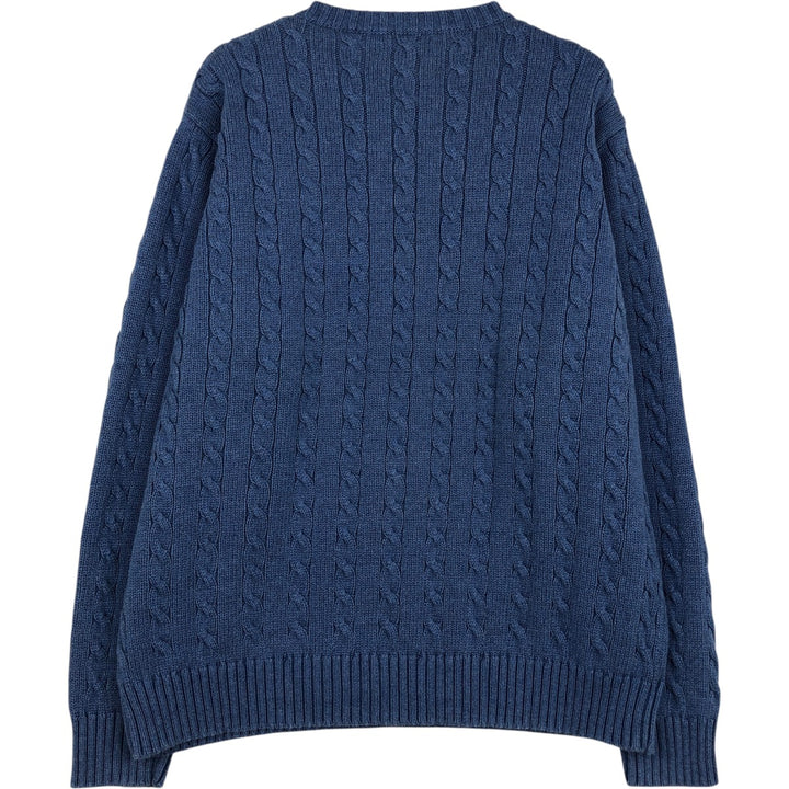 90s-00'S LANDS'END Cable Knit Cotton Sweater, Men's Size XL cotton Blue type light blue Vintage Second Hand