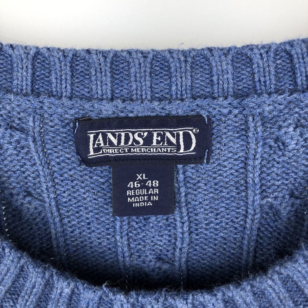90s-00'S LANDS'END Cable Knit Cotton Sweater, Men's Size XL cotton Blue type light blue Vintage Second Hand