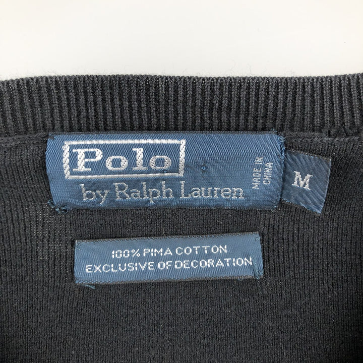 Ralph Lauren POLO by Ralph Lauren V-neck Pima cotton knit sweater, men's size M Pima Cotton Charcoal Vintage Second Hand