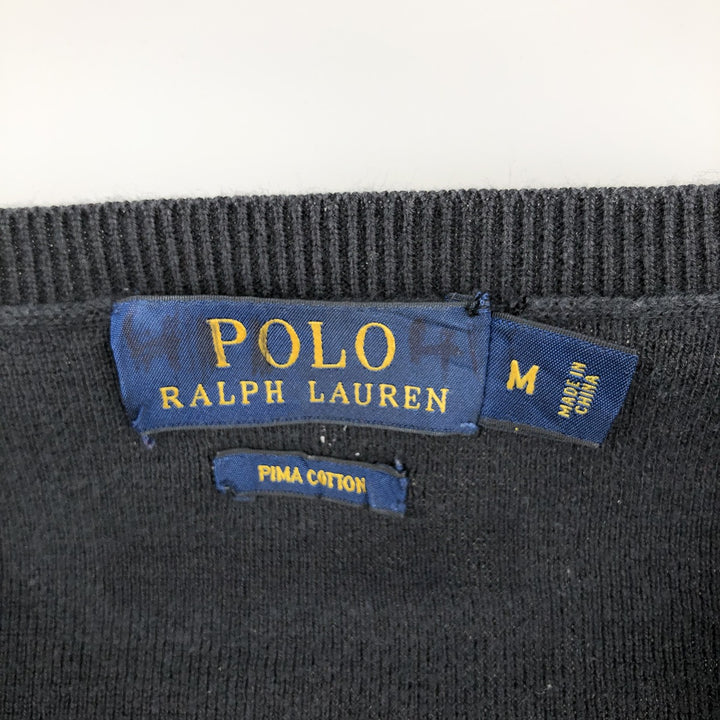 Ralph Lauren POLO RALPH LAUREN V-neck cotton knit sweater, men's size M cotton Charcoal Vintage Second Hand