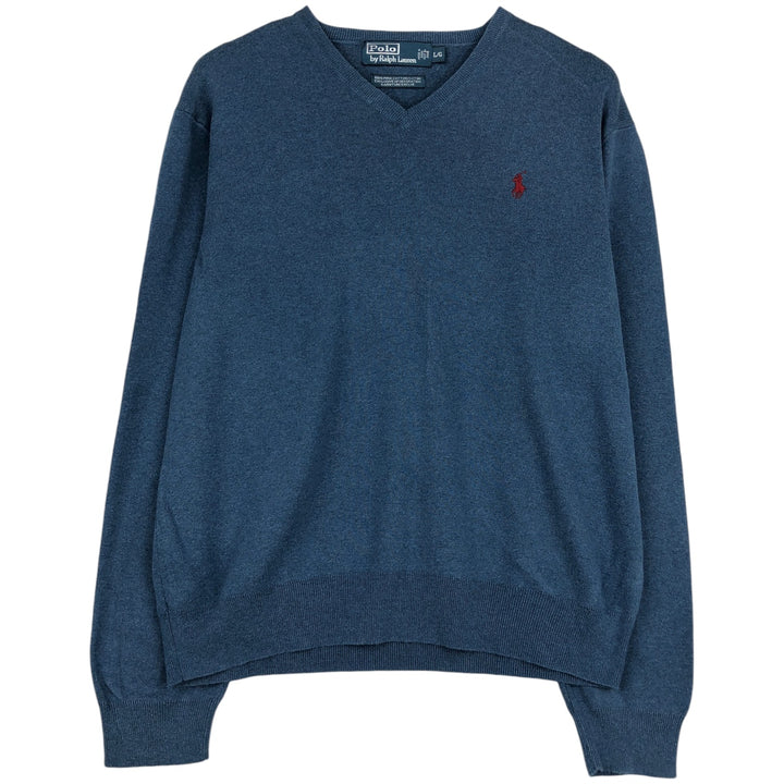 Ralph Lauren POLO by Ralph Lauren V-neck Pima cotton knit sweater, men's size L Pima Cotton Blue type light blue Vintage Second Hand