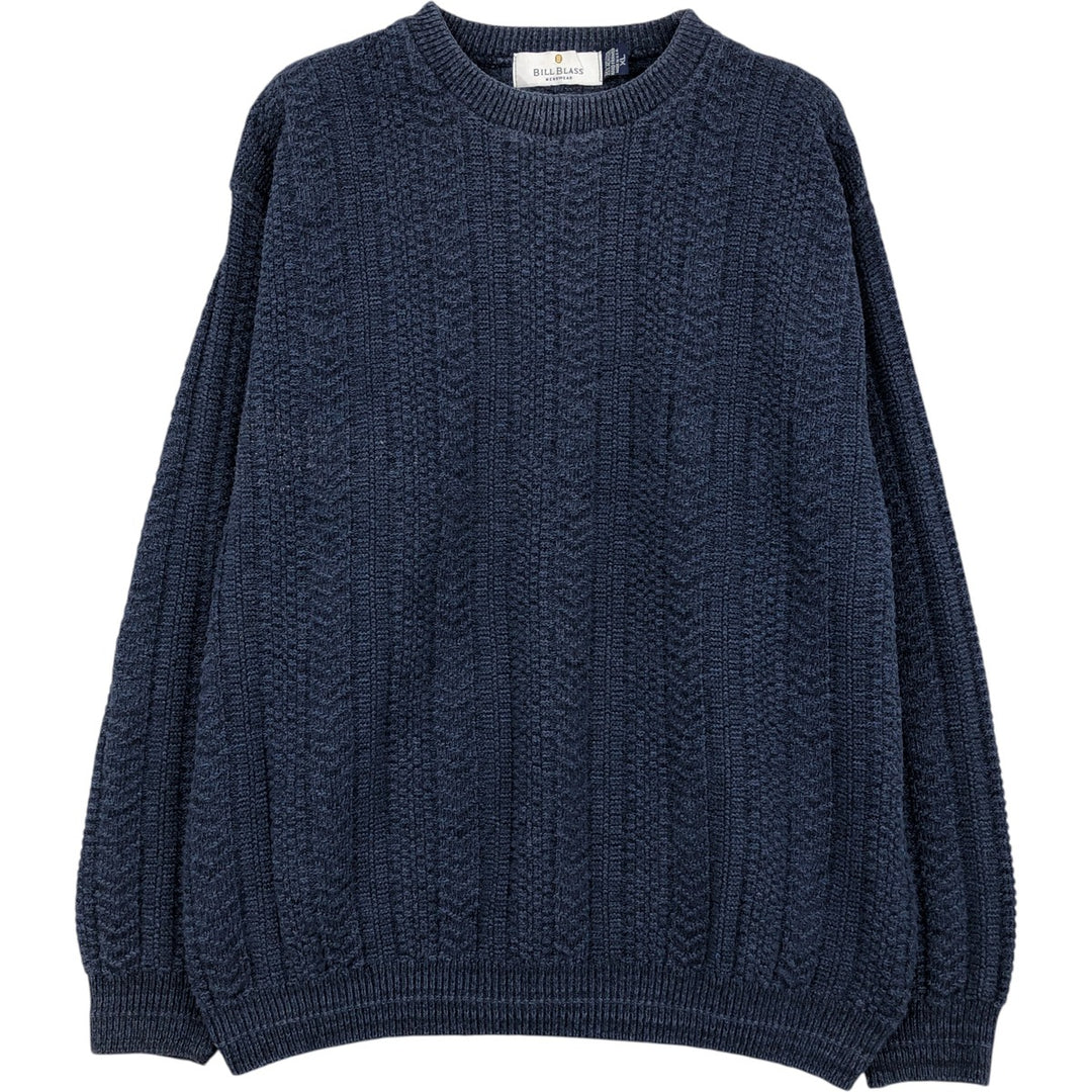 Vintage 90'S Bill Blass herringbone cotton knit sweater, made in the USA, men's size XL cotton navy blue type Vintage Second Hand