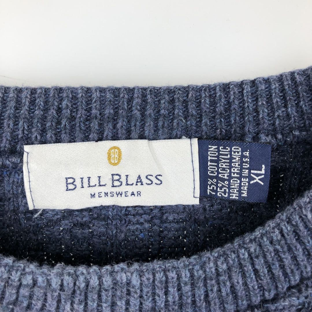 Vintage 90'S Bill Blass herringbone cotton knit sweater, made in the USA, men's size XL cotton navy blue type Vintage Second Hand