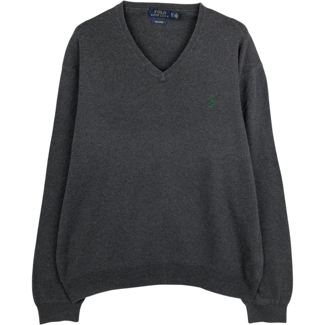Ralph Lauren POLO RALPH LAUREN V-neck Pima cotton knit sweater, men's size XL Pima Cotton gray type Vintage Second Hand