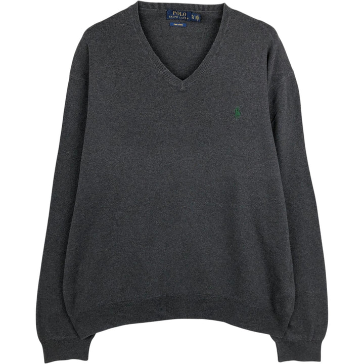 Ralph Lauren POLO RALPH LAUREN V-neck Pima cotton knit sweater, men's size XL Pima Cotton gray type Vintage Second Hand