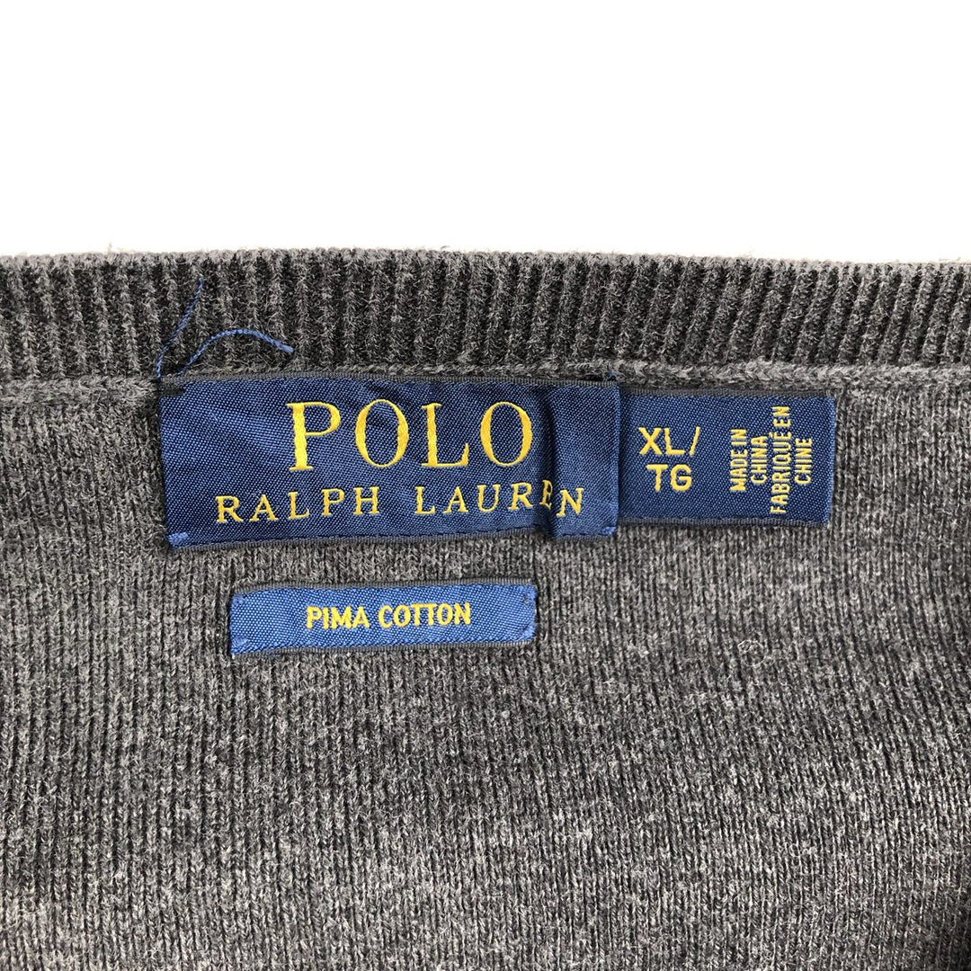 Ralph Lauren POLO RALPH LAUREN V-neck Pima cotton knit sweater, men's size XL Pima Cotton gray type Vintage Second Hand