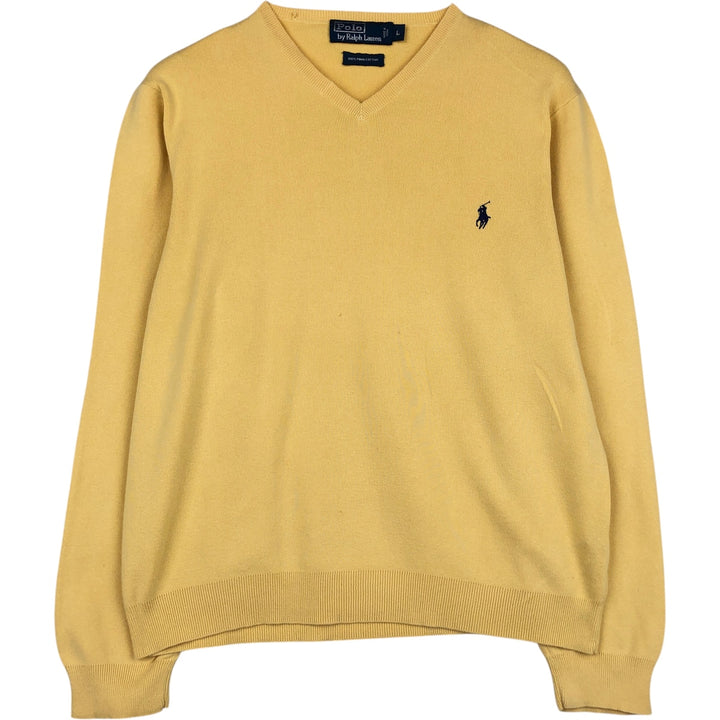 Ralph Lauren POLO by Ralph Lauren V-neck Pima cotton knit sweater, men's size L Pima Cotton yellow type Vintage Second Hand