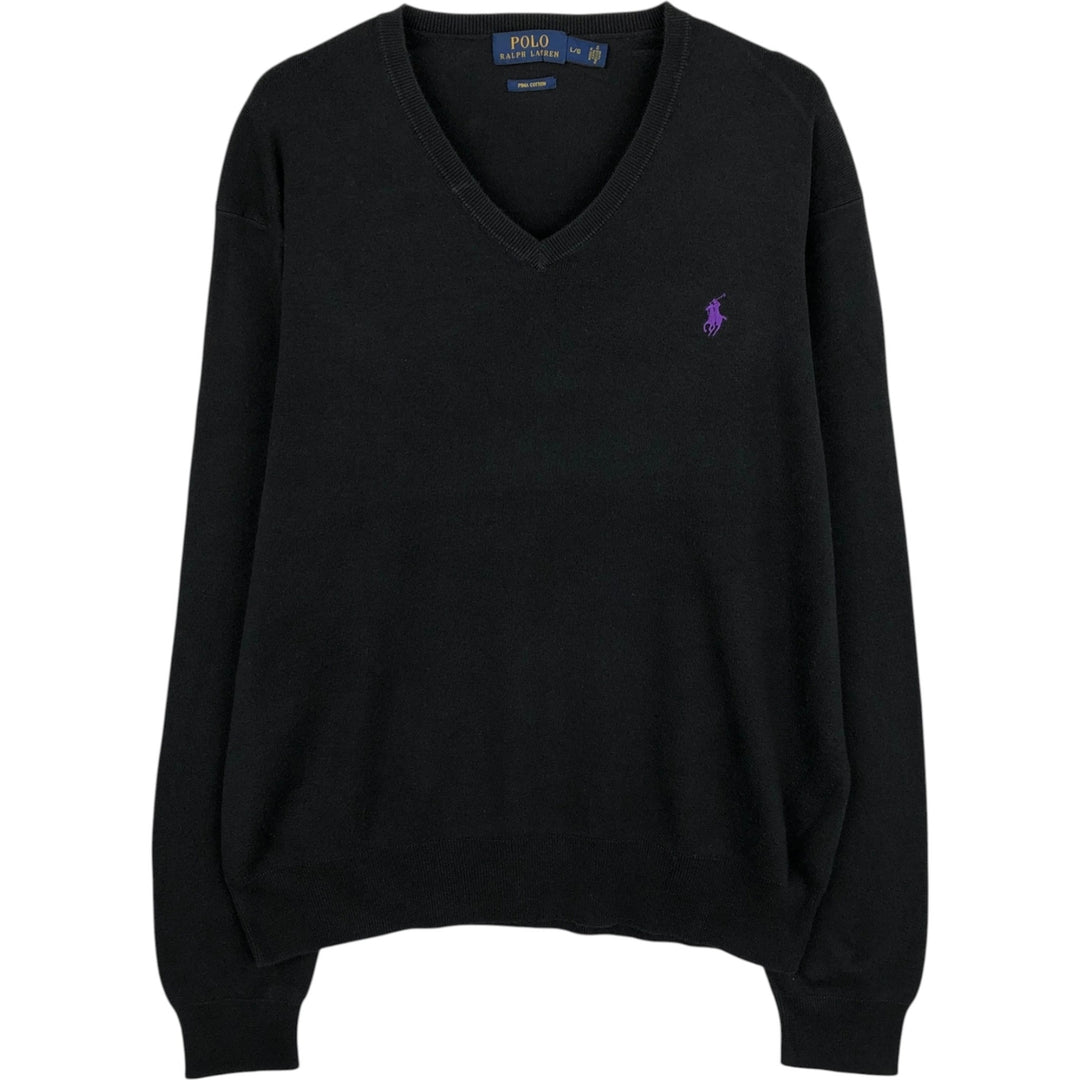 Ralph Lauren POLO RALPH LAUREN V-neck cotton knit sweater, men's size L cotton black type Vintage Second Hand