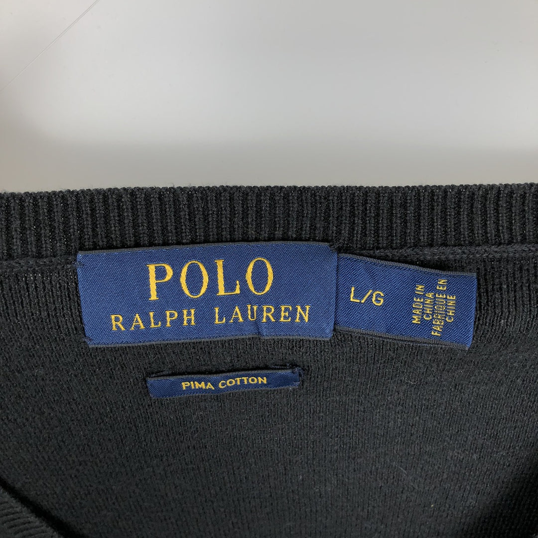 Ralph Lauren POLO RALPH LAUREN V-neck cotton knit sweater, men's size L cotton black type Vintage Second Hand