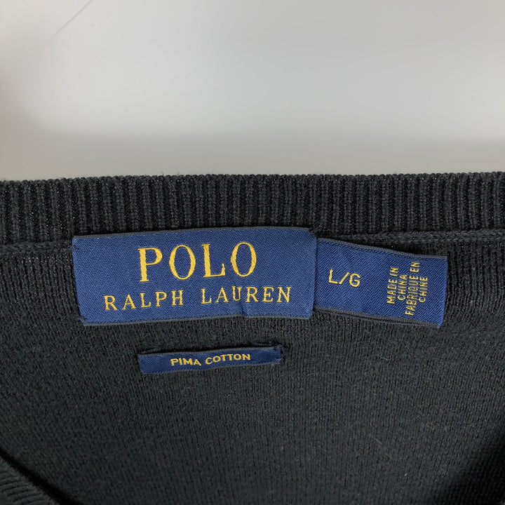 Ralph Lauren POLO RALPH LAUREN V-neck cotton knit sweater, men's size L cotton black type Vintage Second Hand