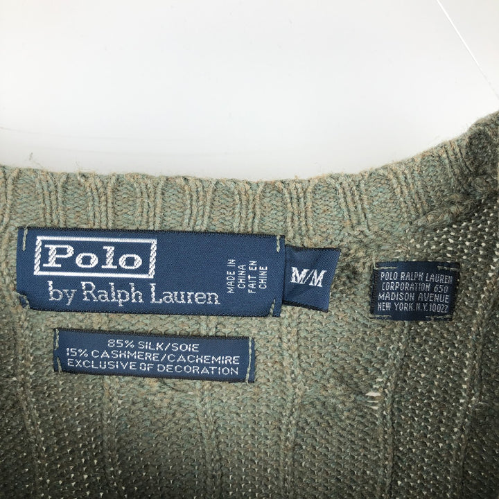 Ralph Lauren POLO by Ralph Lauren cable knit silk knit sweater, men's size M. silk green type Vintage Second Hand
