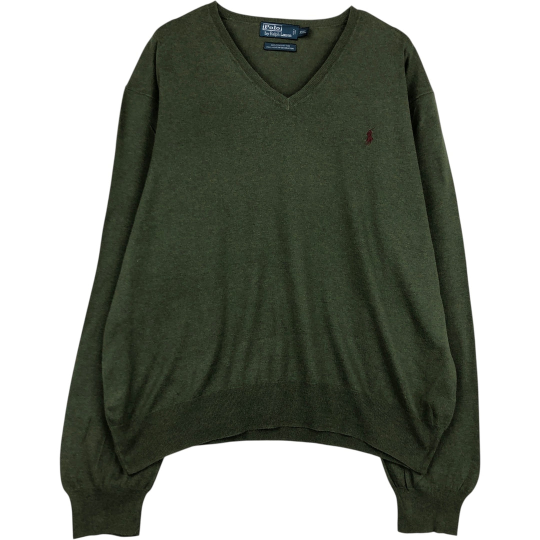 Ralph Lauren POLO by Ralph Lauren V-neck Pima cotton knit sweater, men's size XXL Pima Cotton green type Vintage Second Hand