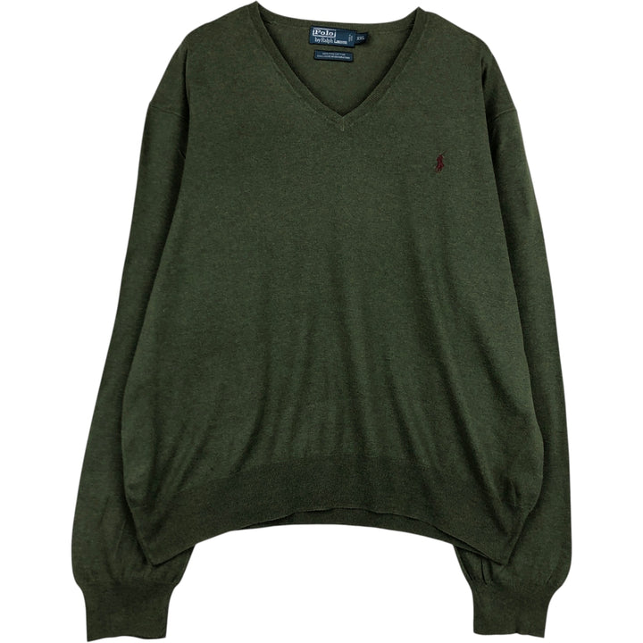 Ralph Lauren POLO by Ralph Lauren V-neck Pima cotton knit sweater, men's size XXL Pima Cotton green type Vintage Second Hand