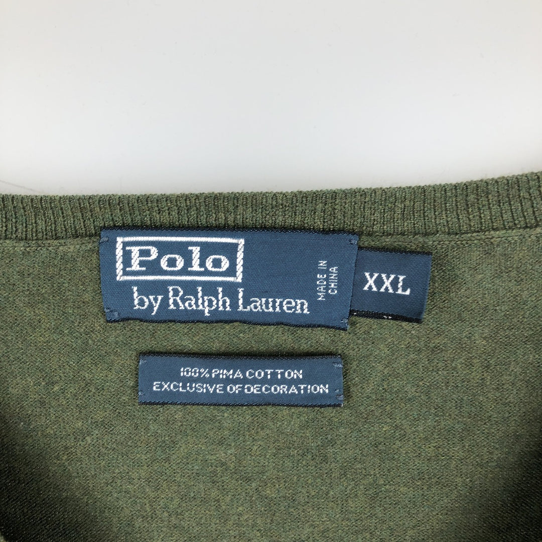 Ralph Lauren POLO by Ralph Lauren V-neck Pima cotton knit sweater, men's size XXL Pima Cotton green type Vintage Second Hand