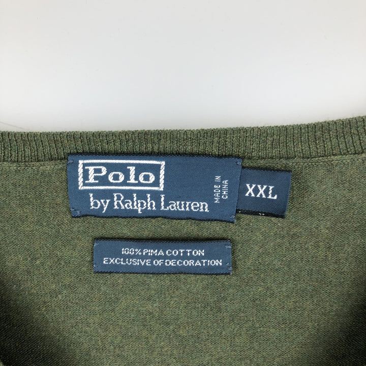 Ralph Lauren POLO by Ralph Lauren V-neck Pima cotton knit sweater, men's size XXL Pima Cotton green type Vintage Second Hand
