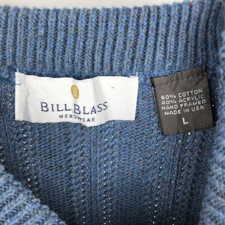 Vintage 90'S Bill Blass cotton knit sweater, Made in USA, Men's Size L cotton blue type Vintage Second Hand