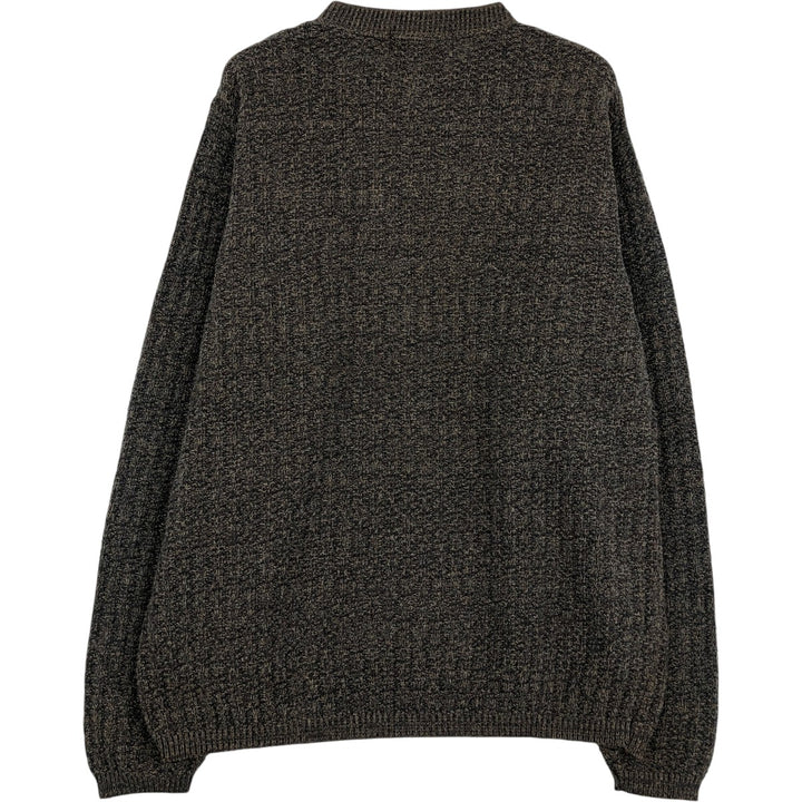 BILL BLASS Solid Henley Neck Cotton Knit Half-Button Sweater, Made in USA, Men's Size L cotton brown type Vintage Second Hand