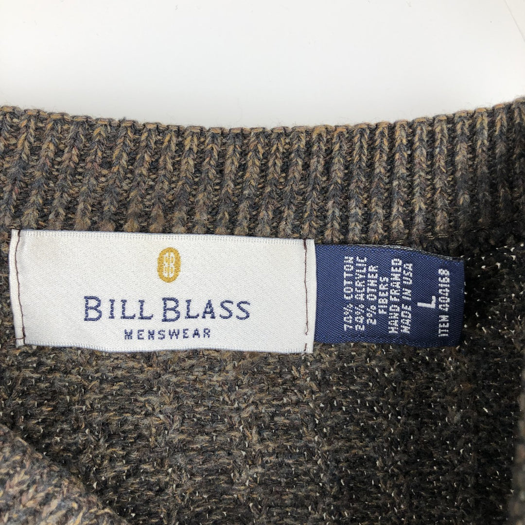 BILL BLASS Solid Henley Neck Cotton Knit Half-Button Sweater, Made in USA, Men's Size L cotton brown type Vintage Second Hand