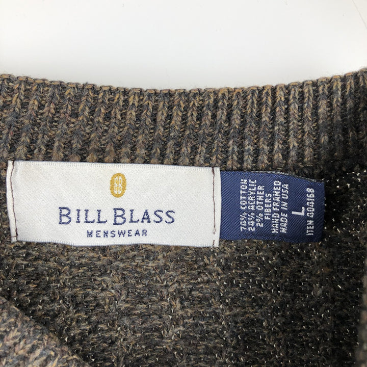 BILL BLASS Solid Henley Neck Cotton Knit Half-Button Sweater, Made in USA, Men's Size L cotton brown type Vintage Second Hand