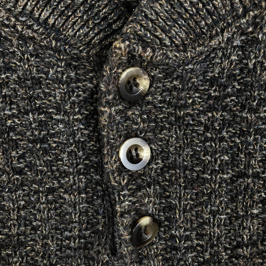 BILL BLASS Solid Henley Neck Cotton Knit Half-Button Sweater, Made in USA, Men's Size L cotton brown type Vintage Second Hand