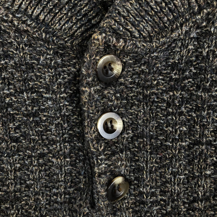 BILL BLASS Solid Henley Neck Cotton Knit Half-Button Sweater, Made in USA, Men's Size L cotton brown type Vintage Second Hand