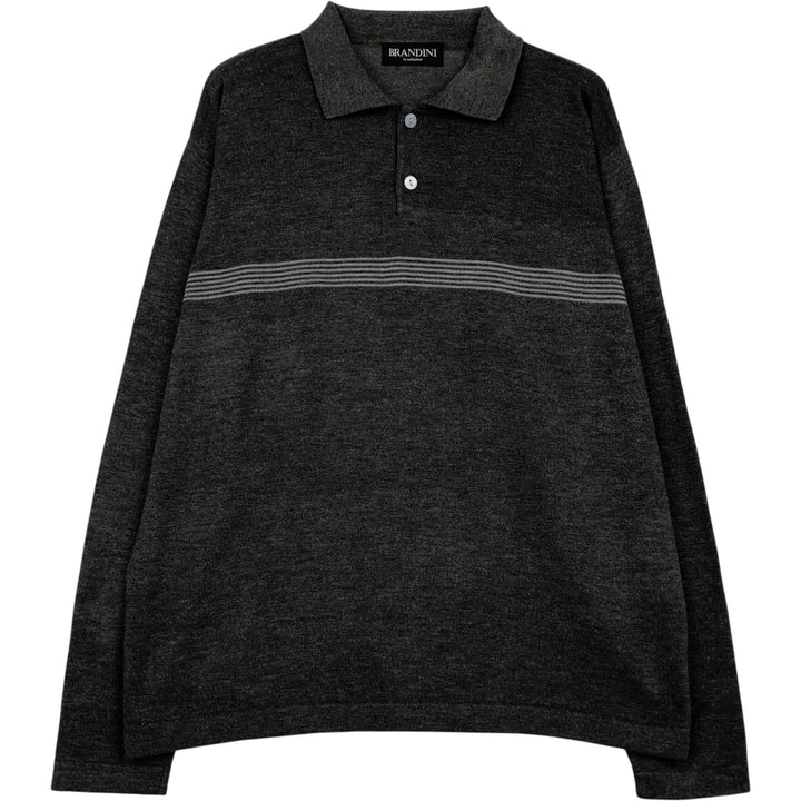 BRANDINI Men's Long Sleeve Polo Knit Sweater, Size L acrylic gray type Vintage Second Hand