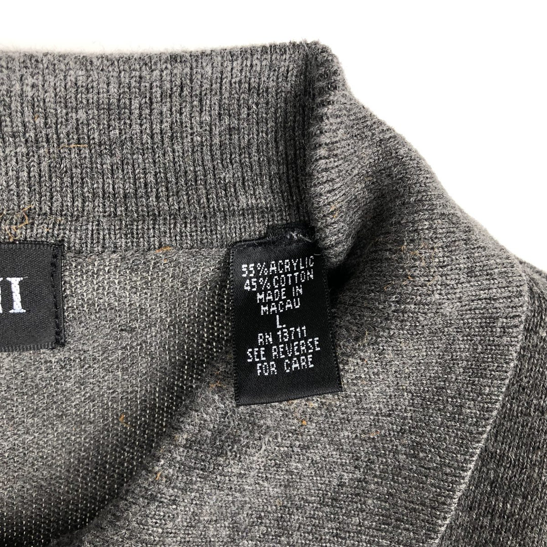 BRANDINI Men's Long Sleeve Polo Knit Sweater, Size L acrylic gray type Vintage Second Hand