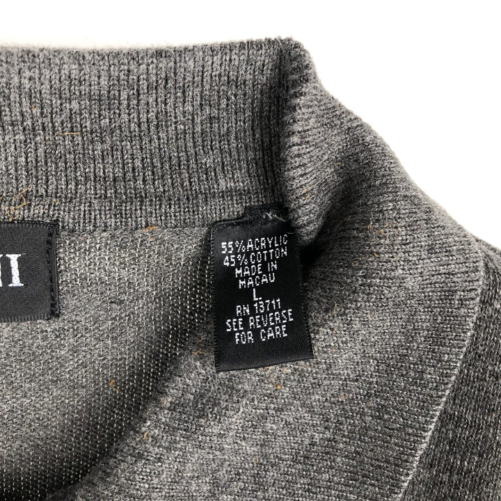 BRANDINI Men's Long Sleeve Polo Knit Sweater, Size L acrylic gray type Vintage Second Hand