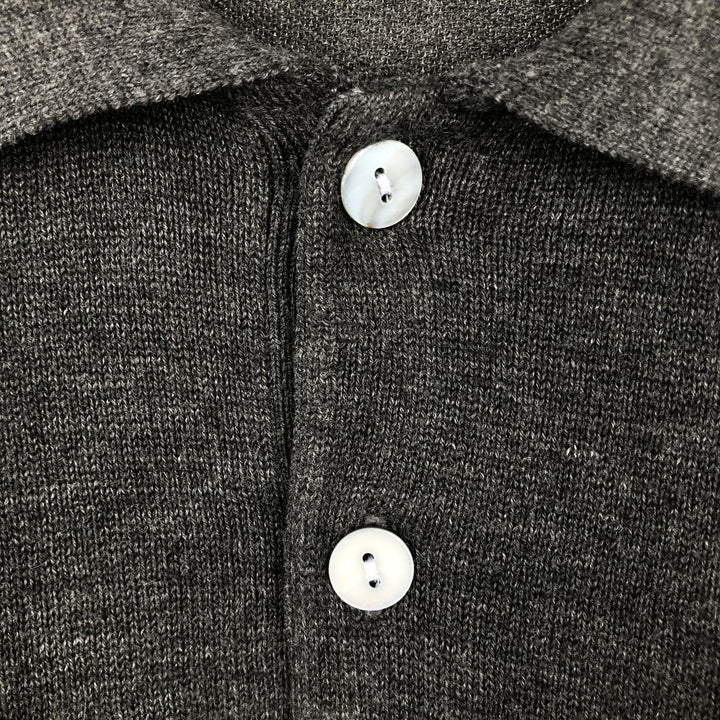 BRANDINI Men's Long Sleeve Polo Knit Sweater, Size L acrylic gray type Vintage Second Hand