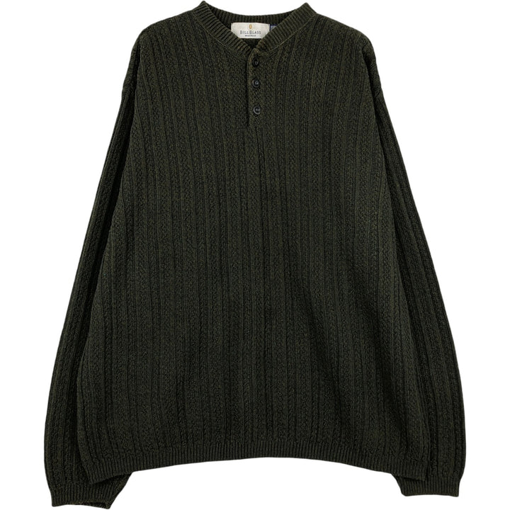 BILL BLASS Henley Neck Cotton Knit Half-Button Sweater, Made in USA, Men's XXL cotton Green type dark green Vintage Second Hand