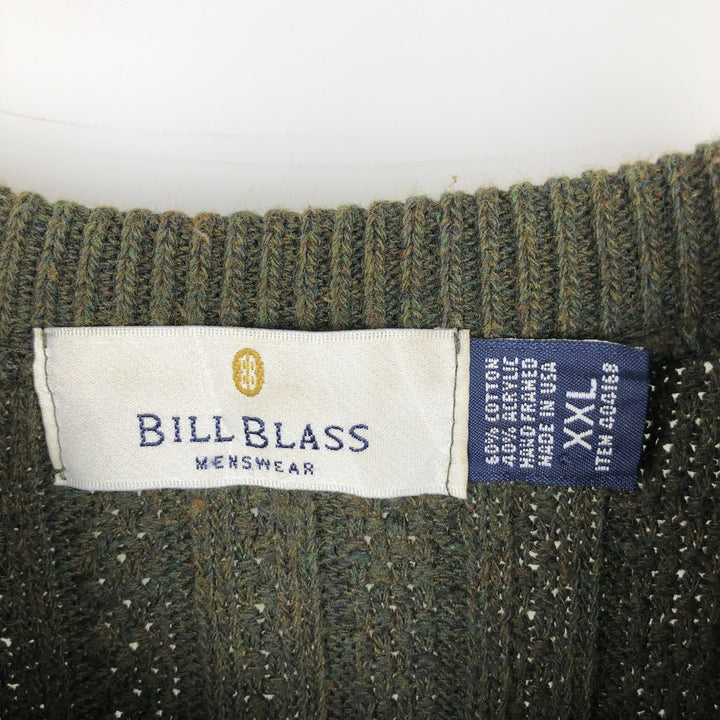BILL BLASS Henley Neck Cotton Knit Half-Button Sweater, Made in USA, Men's XXL cotton Green type dark green Vintage Second Hand