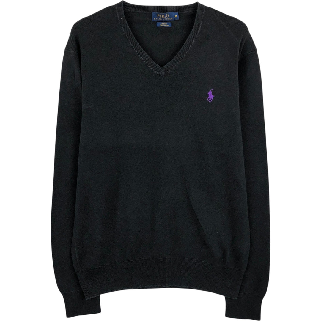 Ralph Lauren POLO RALPH LAUREN Slim Fit V-neck Cotton Knit Sweater, Men's Size M cotton black type Vintage Second Hand