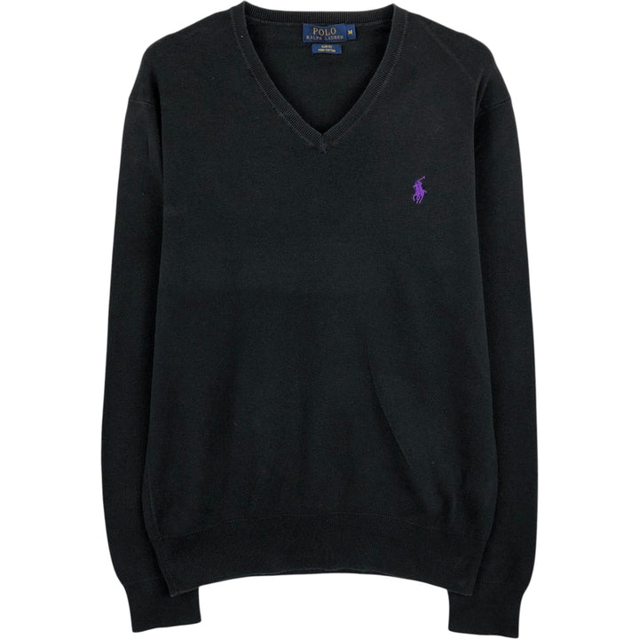 Ralph Lauren POLO RALPH LAUREN Slim Fit V-neck Cotton Knit Sweater, Men's Size M cotton black type Vintage Second Hand