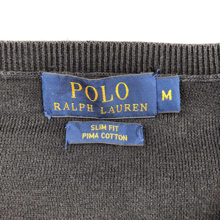 Ralph Lauren POLO RALPH LAUREN Slim Fit V-neck Cotton Knit Sweater, Men's Size M cotton black type Vintage Second Hand