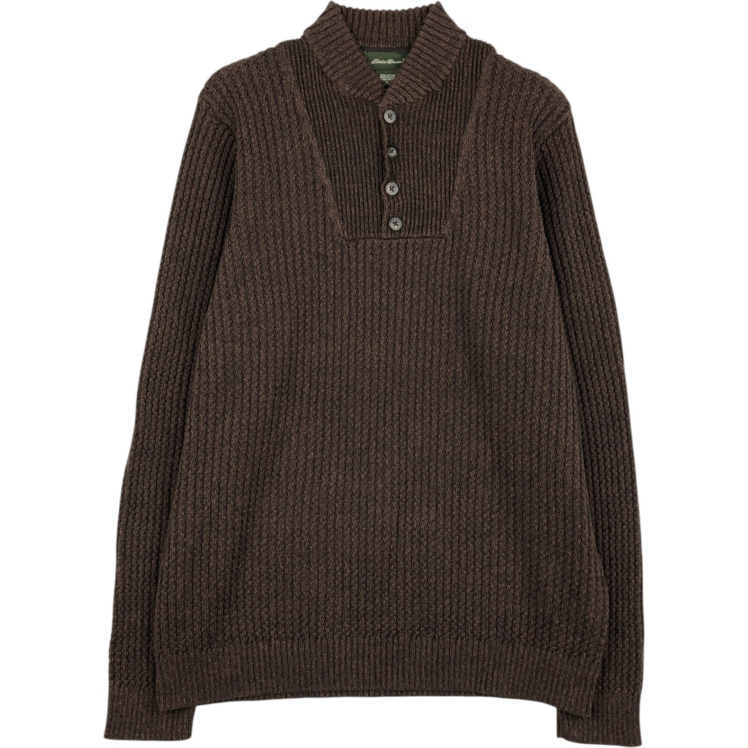 Eddie Bauer Ribbed Half-Button Cotton Knit Sweater, Men's Size L cotton brown type Vintage Second Hand
