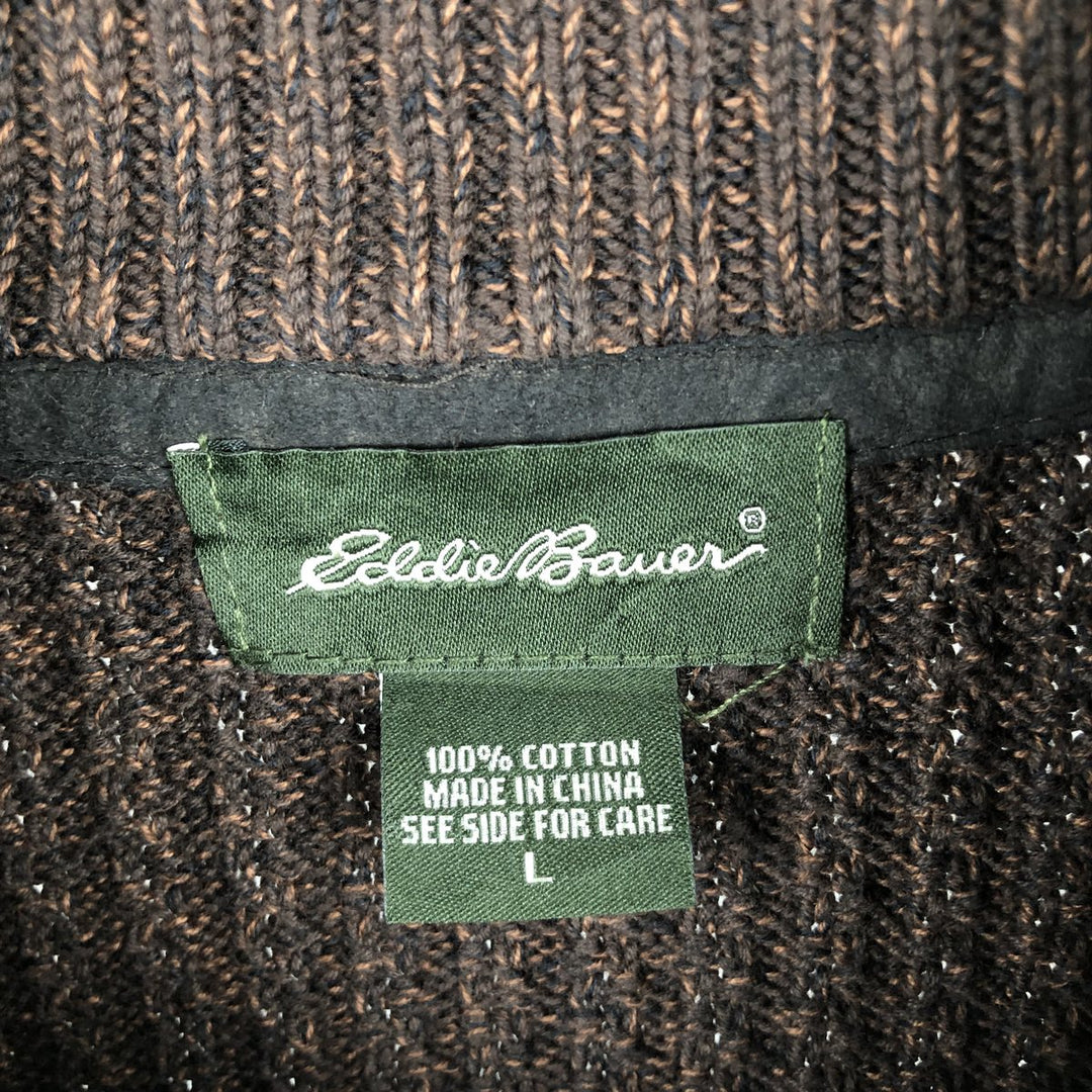Eddie Bauer Ribbed Half-Button Cotton Knit Sweater, Men's Size L cotton brown type Vintage Second Hand