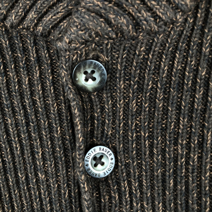 Eddie Bauer Ribbed Half-Button Cotton Knit Sweater, Men's Size L cotton brown type Vintage Second Hand