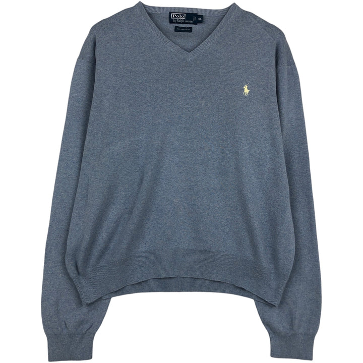 Ralph Lauren POLO by Ralph Lauren V-neck cotton knit sweater, men's XL size Pima Cotton Blue type light blue Vintage Second Hand