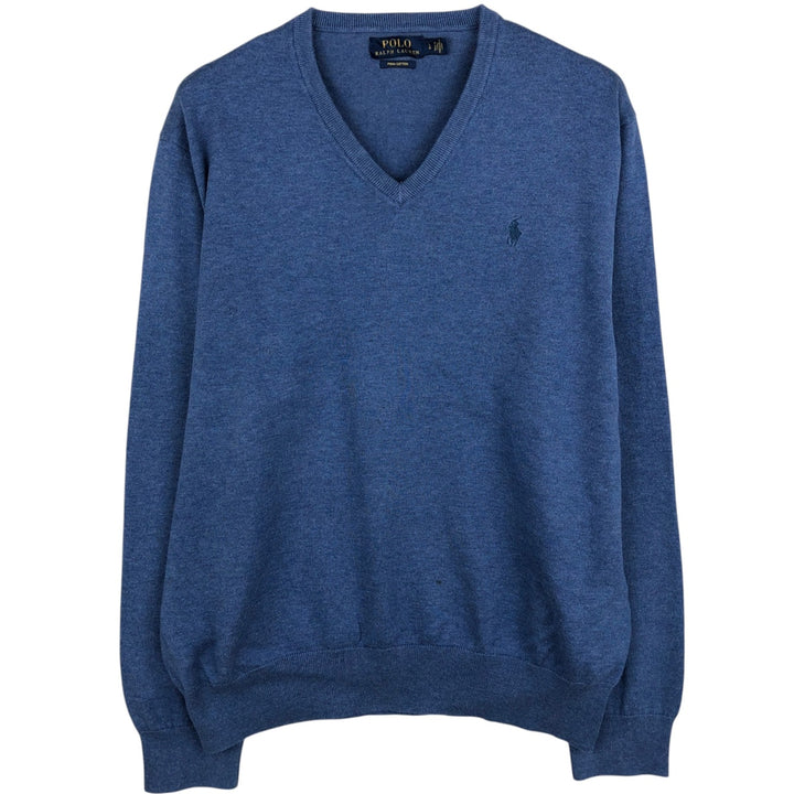 Ralph Lauren POLO RALPH LAUREN V-neck cotton knit sweater, men's size L cotton blue type Vintage Second Hand