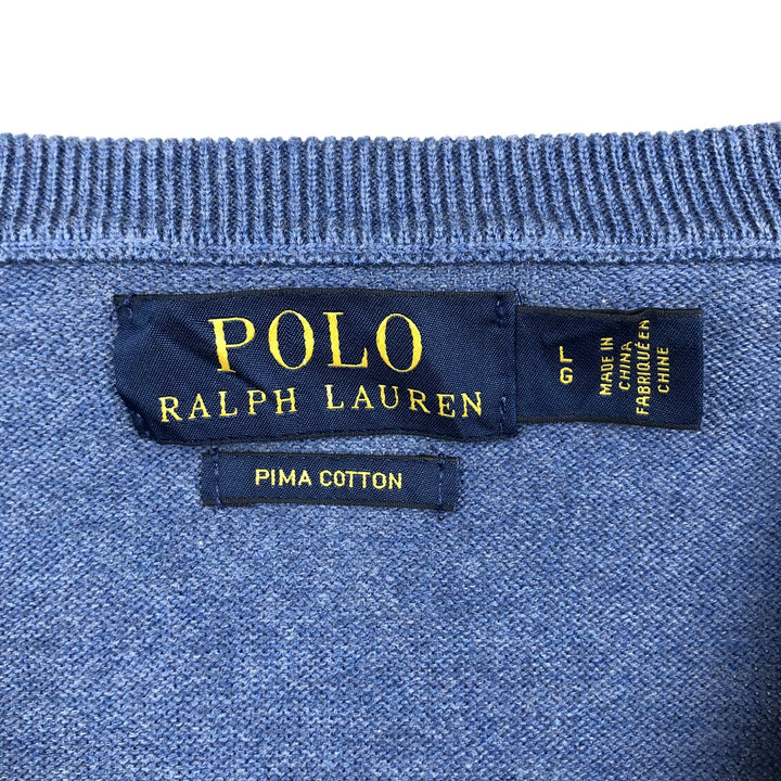 Ralph Lauren POLO RALPH LAUREN V-neck cotton knit sweater, men's size L cotton blue type Vintage Second Hand
