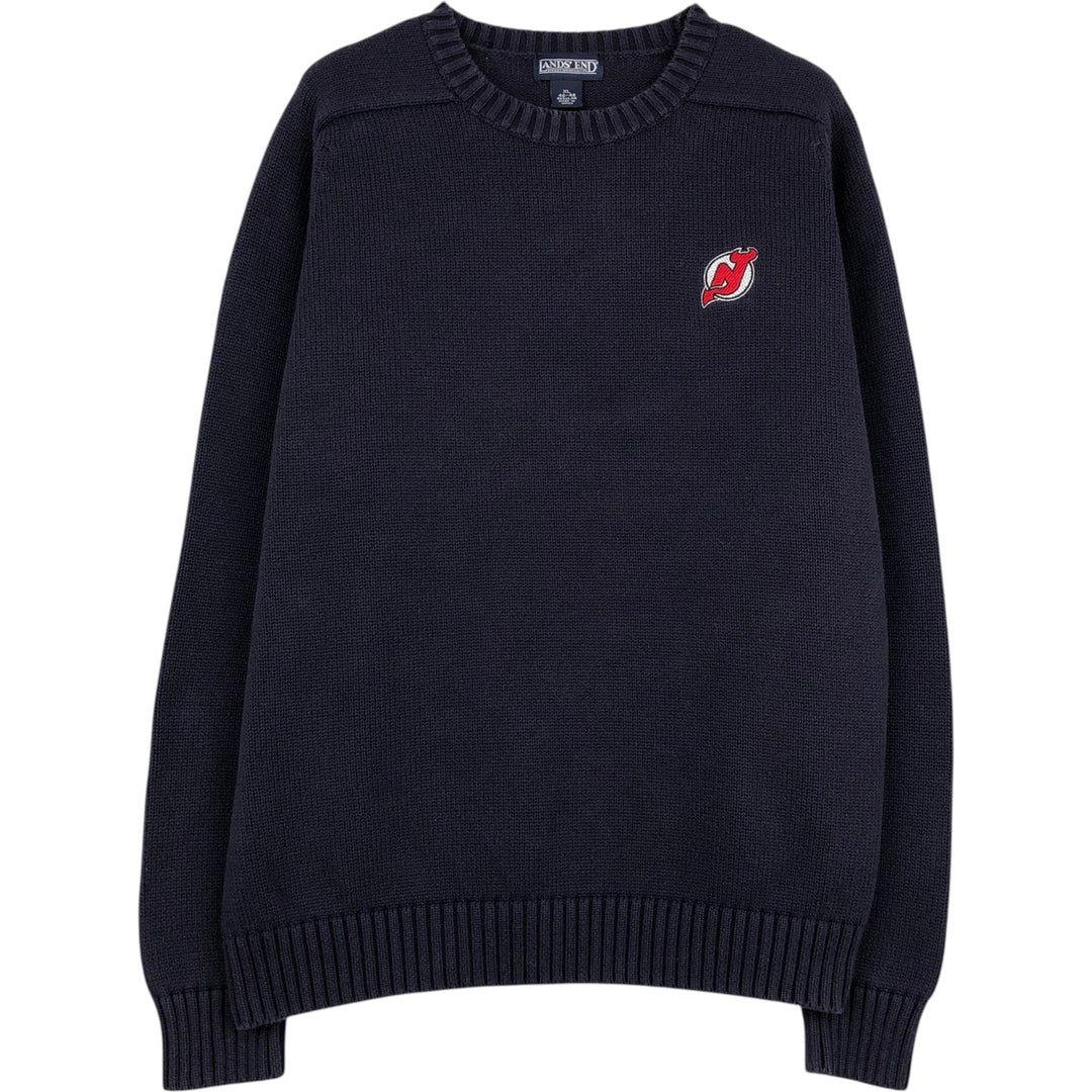00'S Lands'End Raglan Sleeve Cotton Knit Sweater, Men's XL cotton navy blue type Vintage Second Hand