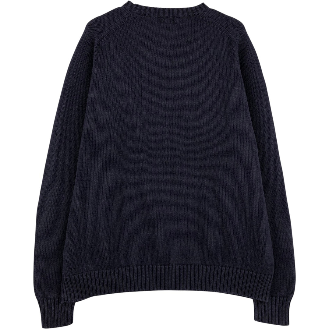00'S Lands'End Raglan Sleeve Cotton Knit Sweater, Men's XL cotton navy blue type Vintage Second Hand