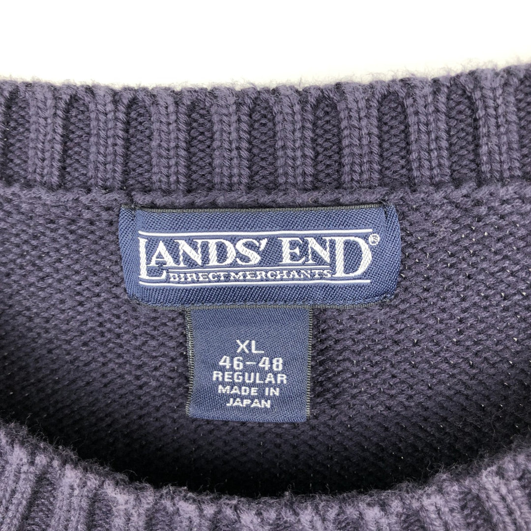 00'S Lands'End Raglan Sleeve Cotton Knit Sweater, Men's XL cotton navy blue type Vintage Second Hand