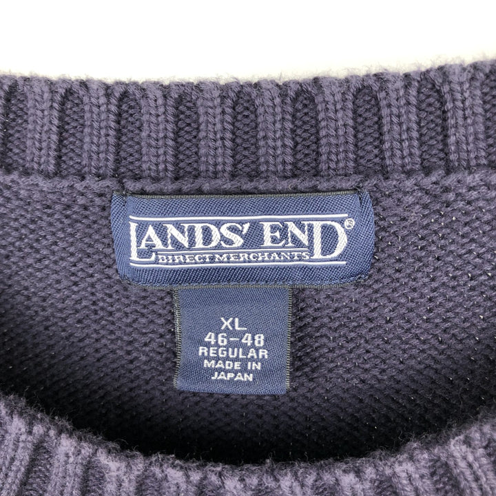 00'S Lands'End Raglan Sleeve Cotton Knit Sweater, Men's XL cotton navy blue type Vintage Second Hand