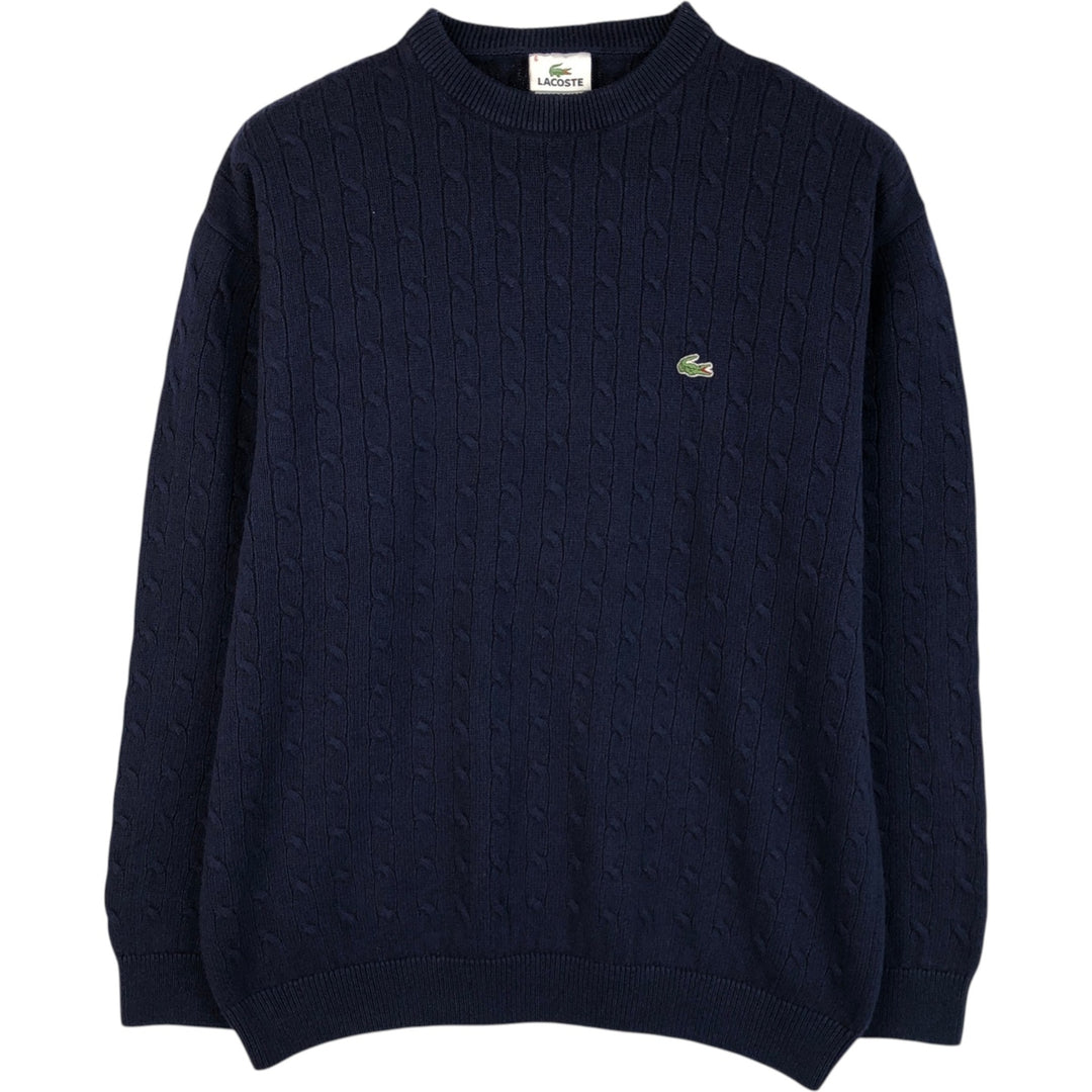 Lacoste cable knit V-neck cotton and wool knit sweater, men's size XL cotton navy blue type Vintage Second Hand