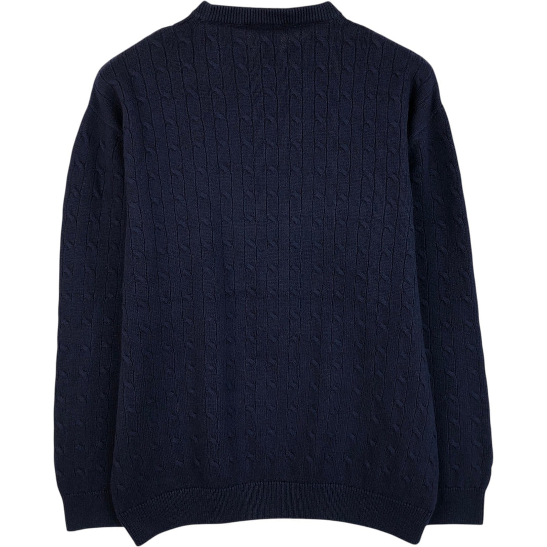 Lacoste cable knit V-neck cotton and wool knit sweater, men's size XL cotton navy blue type Vintage Second Hand
