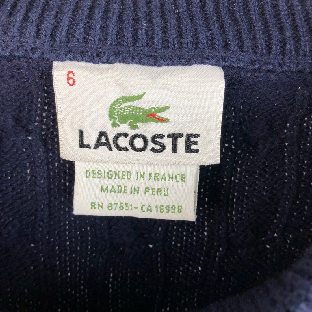 Lacoste cable knit V-neck cotton and wool knit sweater, men's size XL cotton navy blue type Vintage Second Hand