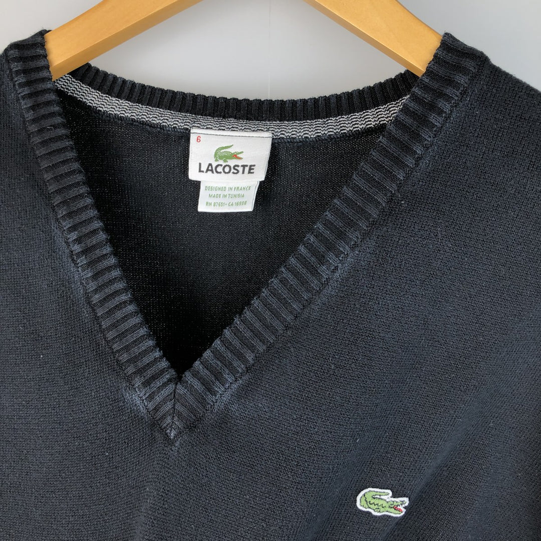Lacoste V-neck cotton knit sweater, men's size XL cotton black type Vintage Second Hand
