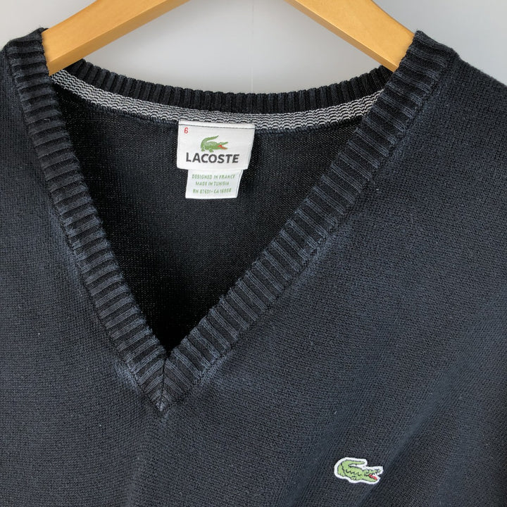Lacoste V-neck cotton knit sweater, men's size XL cotton black type Vintage Second Hand